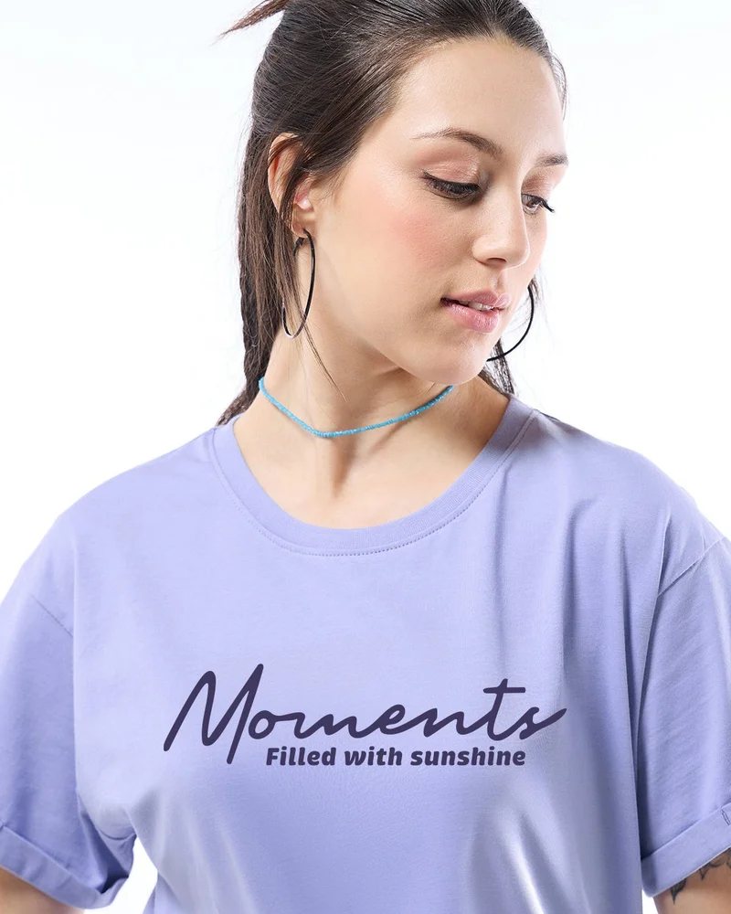 bewakoof Women's Baby Lavender Moments Typography Boyfriend T-shirt